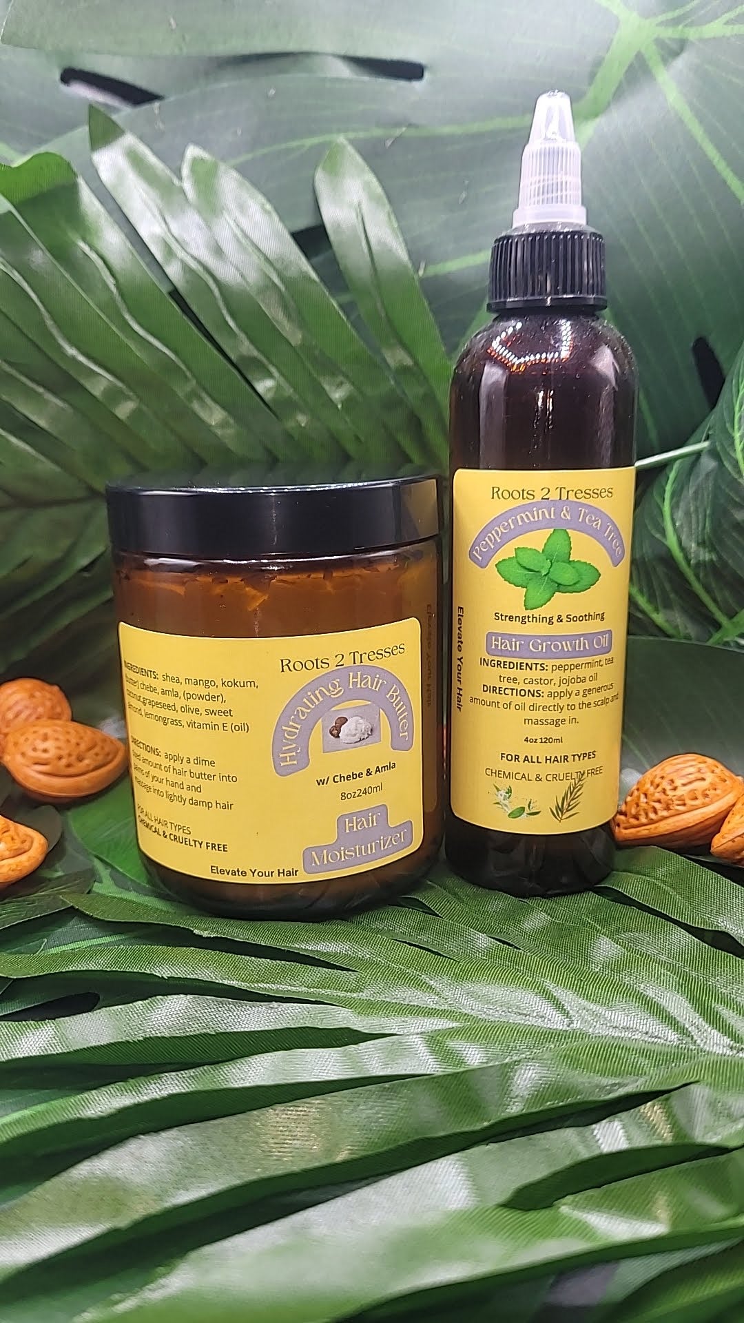 Chebe hair butter brown bottle of peppermint and tea tree oil